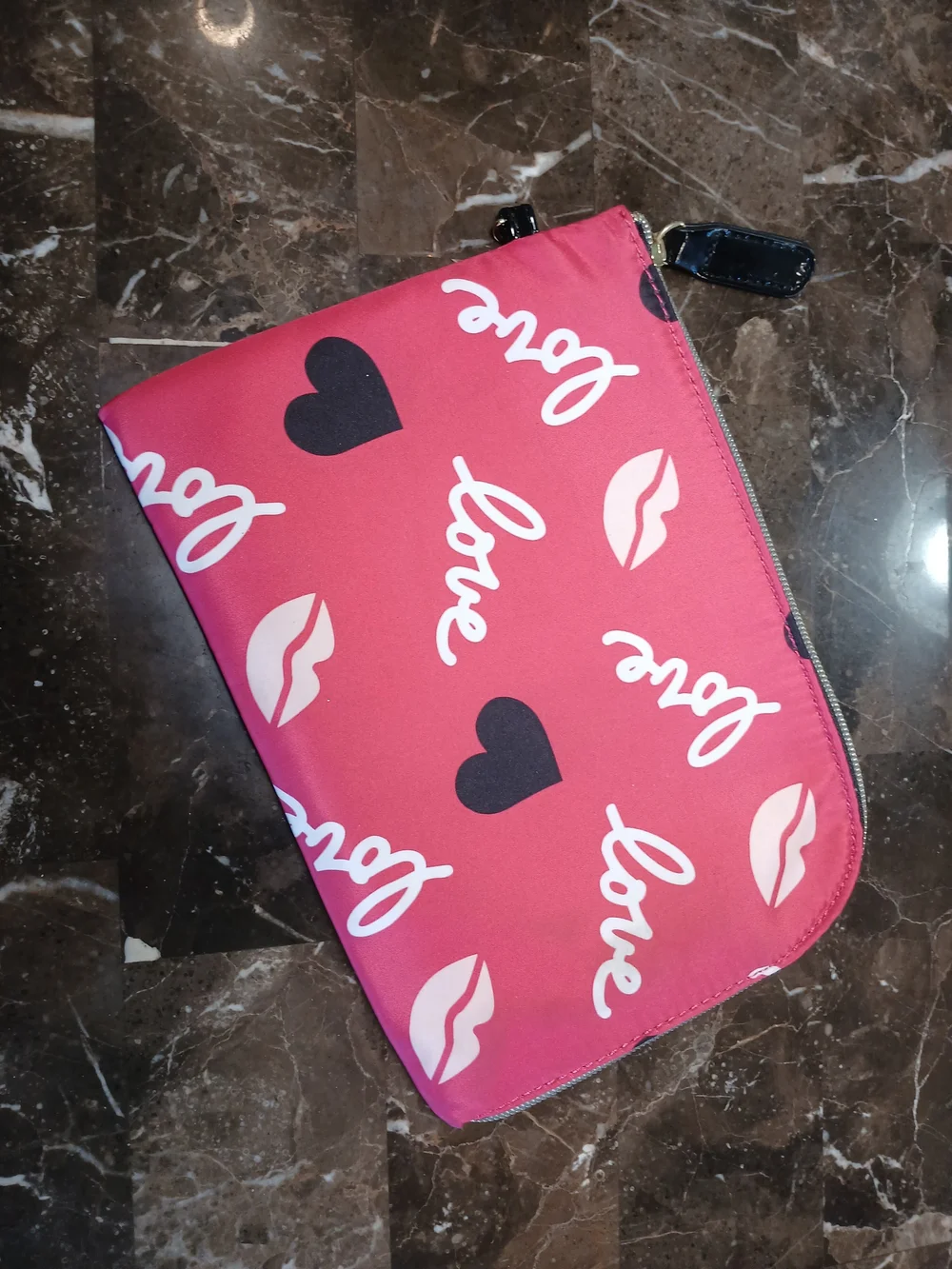 Betsey Johnson Pink 'Love' Script & Hearts Zip Pouch